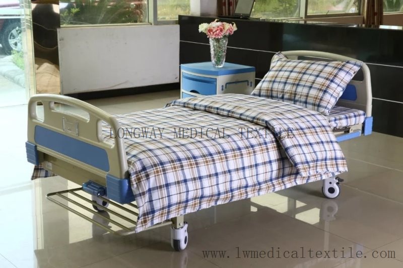 L6 polyester cotton checked hospital bed linen