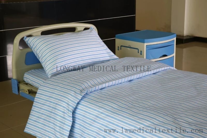 y17 white blue stripe pure cotton hospital bed linen set