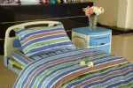 blue gray green wide stripe hospital bed linen